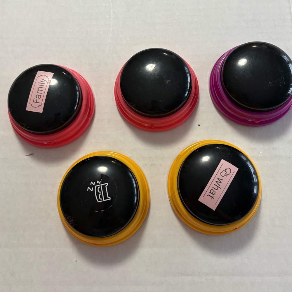 Talking  Button Set - two pink, one purple and 2 yellow